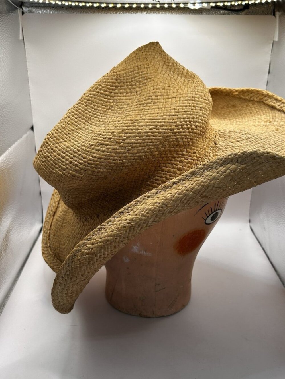 Shady Brady Straw Cowboy Hat Handmade Rolled Brim Braided Leather USA Large Vtg - Picture 2 of 6